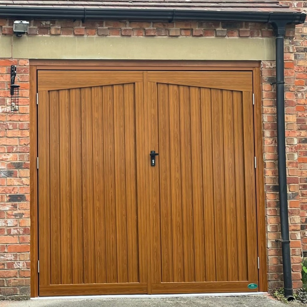 wood effect side hinged garage doors